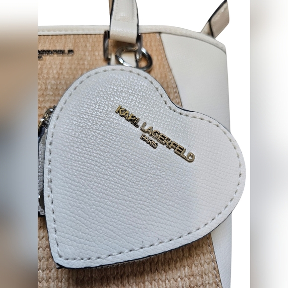 Karl Lagerfeld White Leather And Tan Tweed, Women's Shoulder/Cross Body, New! - Picture 3 of 9